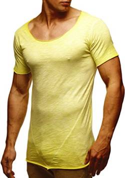 Leif Nelson Herren Sommer T-Shirt Rundhals-Ausschnitt Slim Fit Baumwolle-Anteil Moderner Männer T-Shirt Crew Neck Hoodie-Sweatshirt Kurzarm lang LN6353N Verw. Gelb XX-Large von Leif Nelson