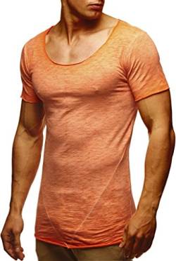 Leif Nelson Herren Sommer T-Shirt Rundhals-Ausschnitt Slim Fit Baumwolle-Anteil Moderner Männer T-Shirt Crew Neck Hoodie-Sweatshirt Kurzarm lang LN6353N Verw. Orange Small von Leif Nelson