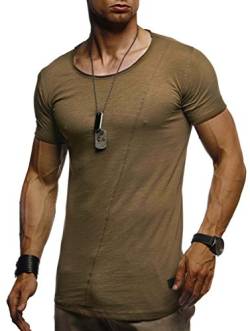 Leif Nelson Herren Sommer T-Shirt Rundhals-Ausschnitt Slim Fit Baumwolle-Anteil Moderner Männer T-Shirt Crew Neck Hoodie-Sweatshirt Kurzarm lang LN8209 Khaki XX-Large von Leif Nelson