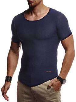 Leif Nelson Herren Sommer T-Shirt Rundhals Ausschnitt Slim Fit aus Feinstrick Cooles Basic Männer T-Shirt Crew Neck Jungen Kurzarmshirt O-Neck Sweater Shirt Kurzarm Lang LN20755 D. Blau Large von Leif Nelson