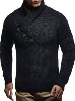 Leif Nelson Herren Strick-Pullover Schalkragen Slim Fit Winter Sommer Moderner Männer schwarzer Pulli mit Kragen Wollpullover 5225 Schwarz-Anthrazit Medium von Leif Nelson