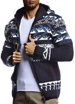 Leif Nelson Herren Strickjacke Kapuze Norwegerjacke Schwarze Winterjacke Kapuzenjacke Männer Jacke für Weihnachten Winter Norweger Muster Übergangsjacke Slim Fit LN20756 XXL Blau von Leif Nelson