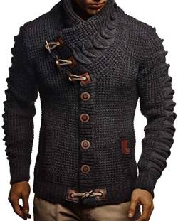 Leif Nelson Herren Strickjacke Männer Jacke Moderne Freizeitjacke Stylische Übergangsjacke LN5585 L Anthrazit Schwarz von Leif Nelson