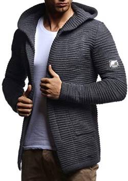 Leif Nelson Herren Strickjacke lang mit Kapuze & Reißverschluss (Grau, Größe L) - Strick Sweatjacke Männer Cardigan für Winter von Leif Nelson