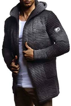 Leif Nelson Herren Strickjacke lang mit Kapuze & Reißverschluss (Schwarz, Größe L) - Strick Sweatjacke Männer Cardigan für Winter von Leif Nelson