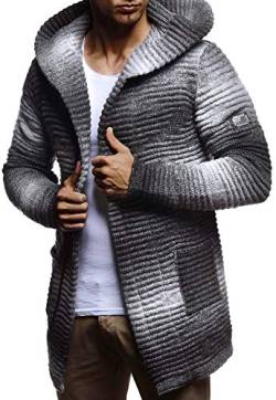 Leif Nelson Herren Strickjacke lang mit Kapuze & Reißverschluss (Schwarz, Größe M) - Strick Sweatjacke Männer Cardigan für Winter von Leif Nelson