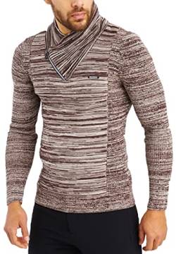 Leif Nelson Herren Strickpullover Braun M Reißverschluss - Dünner Männer Strick Pullover Winter & Sommer - Cooler Männer Pullover Schalkragen von Leif Nelson