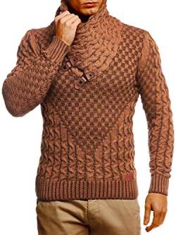 Leif Nelson Herren Strickpullover Braun mit Schalkragen/Hochwertiger Winterpullover in Regular Fit, ideal für Casual und Business, Langarm Größe 5XL von Leif Nelson