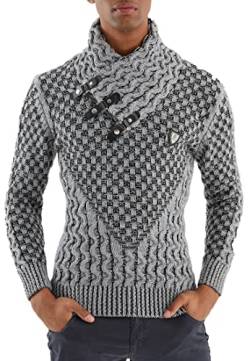 Leif Nelson Herren Strickpullover Grau mit Schalkragen/Hochwertiger Winterpullover in Regular Fit, ideal für Casual und Business, Langarm Größe 5XL von Leif Nelson