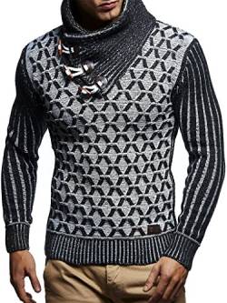 Leif Nelson Herren Strickpullover Grobstrick Winter Pullover mit Schalkragen Winterpullover Pulli Slim Schwarz Ecru 3XL von Leif Nelson