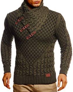 Leif Nelson Herren Strickpullover Khaki mit Schalkragen/Hochwertiger Winterpullover in Regular Fit, ideal für Casual und Business, Langarm Größe S von Leif Nelson