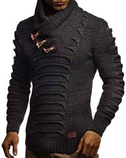 Leif Nelson Herren Strickpullover Pullover Schalkragen Slim Fit Winter Männer schwarzer Pulli Langarm Hoodie-Wollpullover LN-5575 Anthrazit-Schwarz Large von Leif Nelson