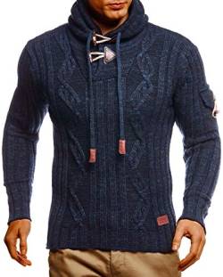 Leif Nelson Herren Strickpullover mit Kapuze Blau/Hochwertiger Winterpullover in Regular Fit, ideal für Casual und Business, Langarm Größe 4XL von Leif Nelson