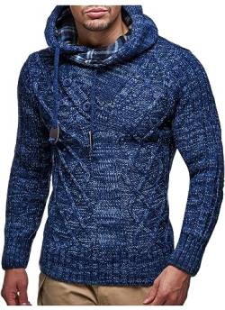 Leif Nelson Herren Strickpullover mit Kapuze Blau/Hochwertiger Winterpullover in Regular Fit, ideal für Casual und Business, Langarm Größe L von Leif Nelson