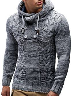 Leif Nelson Herren Strickpullover mit Kapuze Grau/Hochwertiger Winterpullover in Regular Fit, ideal für Casual und Business, Langarm Größe S von Leif Nelson