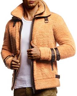 Leif Nelson Herren Sweatjacke Teddy Fleece Jacke Freizeitjacke für Männer teddyfleece Bikerjacke schwarze Übergangsjacke Stehkragen LN20125 Größe L Camel von Leif Nelson