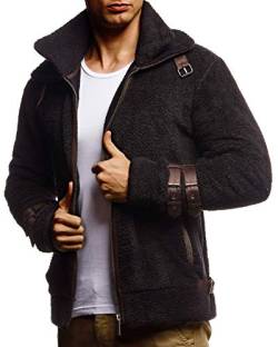 Leif Nelson Herren Sweatjacke Teddy Fleece Jacke Freizeitjacke für Männer teddyfleece Bikerjacke schwarze Übergangsjacke Stehkragen LN20125 Größe M Schwarz von Leif Nelson