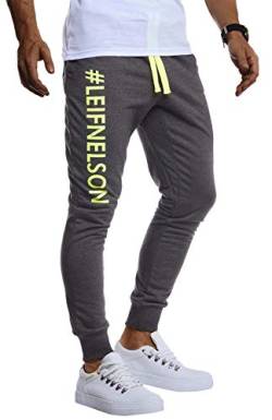 Leif Nelson Herren Trainingshose Sporthose Slim Fit Männer Fitnesshose Jogginghose Lange Fitness-Hose für Sport Training Bodybuilding Jungen Sweatpants Jogging LN8295; XXL; Anthrazit-Gelb von Leif Nelson