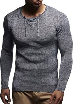 Leif Nelson Herren dünner Strick-Pullover Rundhals-Ausschnitt Slim Fit Winter Sommer Moderner Männer Winterpullover Wollpullover Langarm Crew Neck Feinstrick LN1590 Schwarz-Ecru XX-Large von Leif Nelson