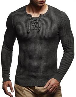 Leif Nelson Herren dünner Strick-Pullover Rundhals-Ausschnitt Slim Fit Winter Sommer Moderner Männer Winterpullover Wollpullover Langarm Crew Neck Feinstrick LN1605 Anthrazit-Schwarz XX-Large von Leif Nelson