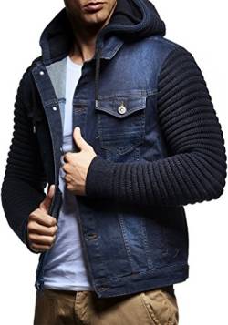 Leif Nelson Jeansjacke Herren (Blau, Größe L), Jeans Denim Kapuzenjacke, Männer Jeans Jacke mit coolen Strickärmel, modernes Design Regular Fit von Leif Nelson