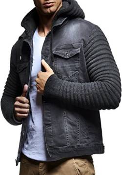 Leif Nelson Jeansjacke Herren (Grau, Größe L), Jeans Denim Kapuzenjacke, Männer Jeans Jacke mit coolen Strickärmel, modernes Design Regular Fit von Leif Nelson