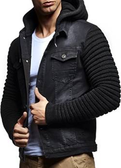 Leif Nelson Jeansjacke Herren (Schwarz, Größe L), Jeans Denim Kapuzenjacke, Männer Jeans Jacke mit coolen Strickärmel, modernes Design Regular Fit von Leif Nelson