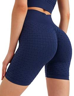 Leif Nelson Kurze Radlerhose Damen Leggings Booty Shorts high Waist Trainingshose Sport Leggins Gym Seamless Sporthose Blickdicht Sportleggings Yoga Fitnesshose für Gym Workout Dunkel Blau Small von Leif Nelson