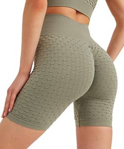 Leif Nelson Kurze Radlerhose Damen Leggings Booty Shorts high Waist Trainingshose Sport Leggins Gym Seamless Sporthose Blickdicht Sportleggings Yoga Fitnesshose für Gym Workout Khaki Small von Leif Nelson