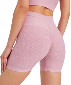 Leif Nelson Kurze Radlerhose Damen Leggings Booty Shorts high Waist Trainingshose Sport Leggins Gym Seamless Sporthose Blickdicht Sportleggings Yoga Fitnesshose für Gym Workout Rosa Medium von Leif Nelson