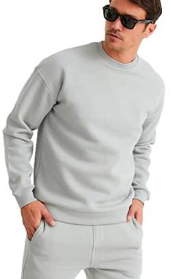 Leif Nelson Oversize Pullover Grau Baumwolle mit Rundhalskragen Männer Pulli Sweatshirt Langarmshirt Größe XXL von Leif Nelson