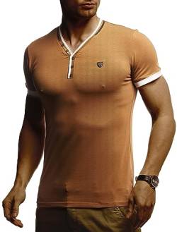 Leif Nelson Sommer T-Shirt Herren V-Ausschnitt (Braun Größe XL) - Coole Tshirts lang V-Neck Baumwolle - Casual Basic Shirts Männer Kurzarm von Leif Nelson