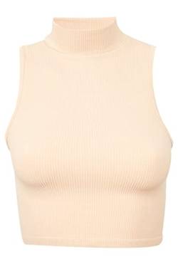 Leif Nelson Sport BH Damen Crop Top Bauchfrei Seamless ärmellos Fitness T-Shirt Mädchen Sport Shirt Yoga Kurzarmshirts LN-8423 Beige XS/S von Leif Nelson