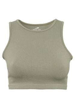 Leif Nelson Sport BH Damen Crop Top Bauchfrei Seamless ärmellos Fitness T-Shirt Mädchen Sport Shirt Yoga Kurzarmshirts LN-8425 Khaki XS/S von Leif Nelson