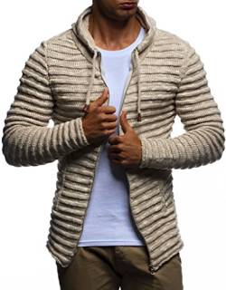 Leif Nelson Strickjacke Herren mit Kapuze & Reissverschluss (Beige, Größe L) - Strick Sweatjacke Männer Cardigan für Winter Baumwolle von Leif Nelson