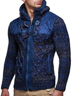 Leif Nelson Strickjacke Herren mit Kapuze & Reißverschluss (Blau, Größe L) - Strick Sweatjacke Männer Cardigan für Winter von Leif Nelson