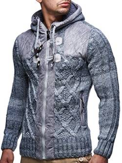 Leif Nelson Strickjacke Herren mit Kapuze & Reißverschluss (Grau, Größe S) - Strick Sweatjacke Männer Cardigan für Winter von Leif Nelson