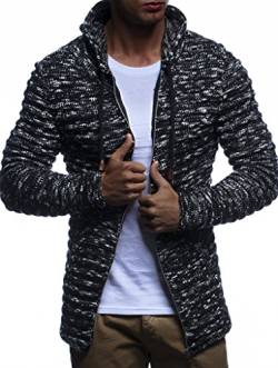 Leif Nelson Strickjacke Herren mit Kapuze & Reißverschluss (Schwarz, Größe L) - Strick Sweatjacke Männer Cardigan für Winter Baumwolle von Leif Nelson