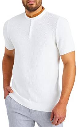 Leif Nelson T-Shirt Herren Feinstrick Sommer Grandad Kragen Basic Männer Shirt Crew Neck Jungen Kurzarmshirt Kurzarm Sleeve LN7705 Ecru Größe M von Leif Nelson