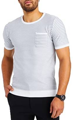 Leif Nelson T-Shirt Herren Rundhals Ausschnitt Sommer Feinstrick Basic Männer Shirt Crew Neck Jungen Kurzarmshirt O-Neck Kurzarm Sleeve LN7650 Ecru/Hell Grau Größe L von Leif Nelson