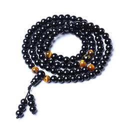 Leikance Armband mit natürlichen schwarzen Obsidian-Perlen, simulierter Kristall, Edelstein, tibetisch, buddhistische Gebetskette von Leikance