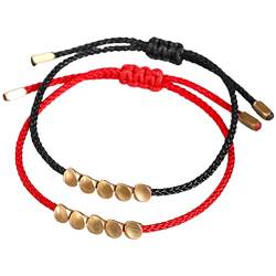 Leikance Tibetische Kupferperlen-Armband, verstellbar, handgefertigt, buddhistischer Glücksknoten, Rot + Schwarz, 2 Stück von Leikance