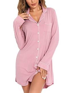 Leikar Nachthemden Für Frauen Button Down Pyjama Kleid Langarm Nachtwäsche S-XXL von Leikar