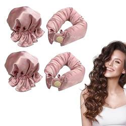 2 Pack Heatless Pink Satin Hair Curler Heatless Curls Headband with Hairnet Heatless Curls Set for Girls Women Sleeping Styling Hairdressing DIY Curlers Hair Tools von Leikedun