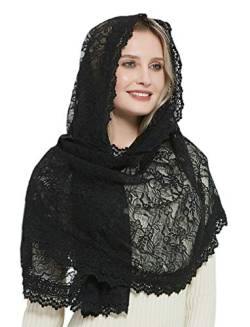 Weicher Schal Mantilla Elfenbein Spitze katholischer Kapellenschleier V31, Schwarz, Einheitsgröße von Leimandy