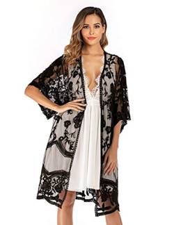 Leisofter Damen Crochet Kimono Cardigan Bikini Cover Up, Sommer Loose Lange Boho Bikini Cover Up, Leichte Frauen Beachwear Bedecken, Strandkleider von Leisofter