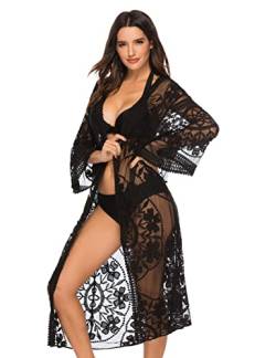 Leisofter Damen Crochet Kimono Cardigan Bikini Cover Up, Sommer Loose Lange Boho Bikini Cover Up, Leichte Frauen Beachwear Bedecken, Strandkleider von Leisofter