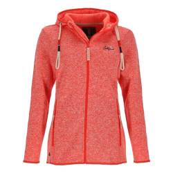 Leitfeuer Damen Strickfleecejacke mit Kapuze - Fleecejacke mit kleinem Druck auf der Brust in Coral Größe M von Leitfeuer