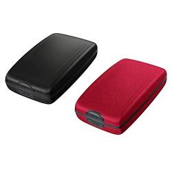 Kartenetui, Kreditkartenetui, 2er-Pack, Aluminium-Geld, schlankes Pärchen-Smart-Wallet, Pop-up-Geldbörse aus Metall (Silber + Lila), Blau + Rot (Color : Black+red) von LekLai