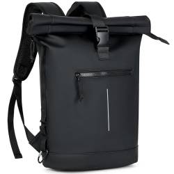 Lekeinchi Rolltop Rucksack Wasserdicht für Damen & Herren, Großer, mit Computerfach für 17 Zoll Laptop, Elegant Reiserucksack Daypack für Reisen, Radfahren, Uni Schule-Schwarz von Lekeinchi